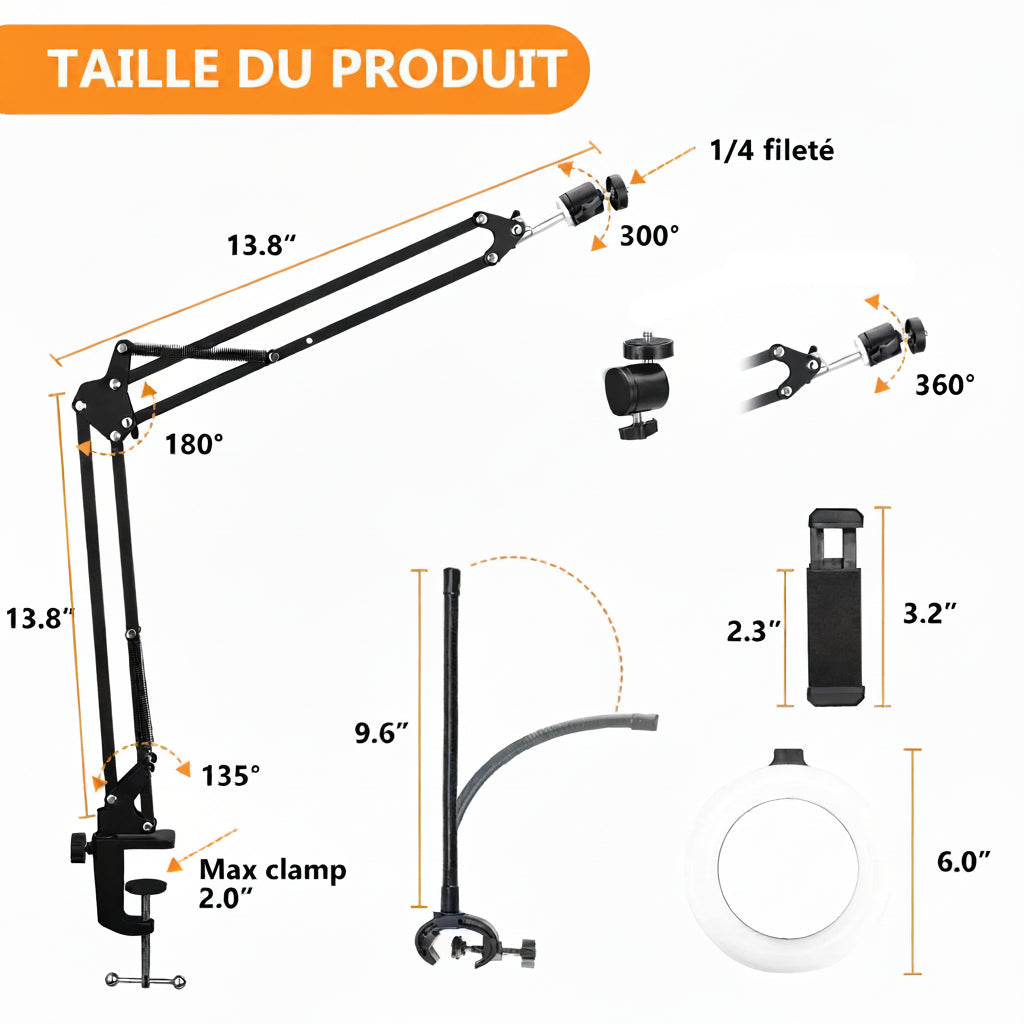 Station de création 2-en-1 : Support Articulé & Anneau LED