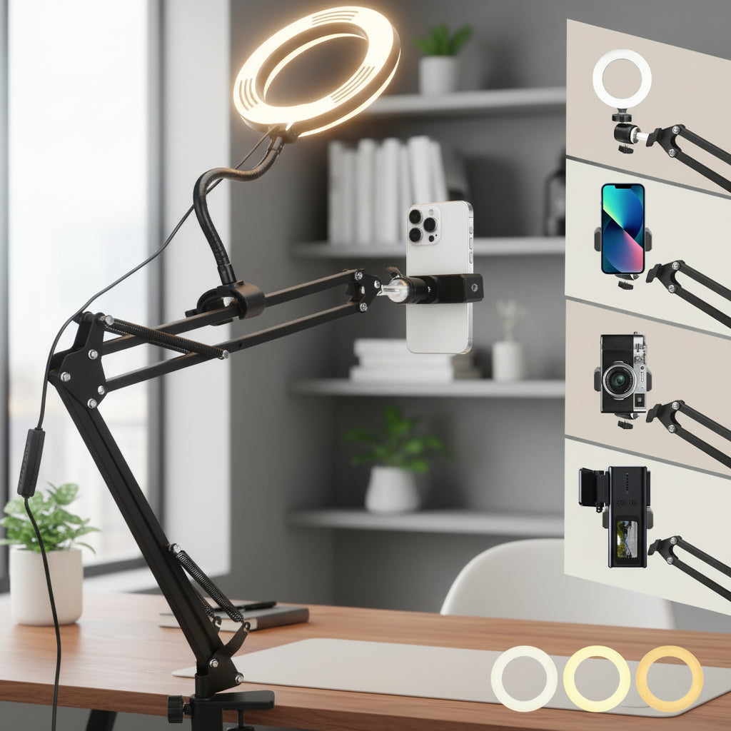 Station de création 2-en-1 : Support Articulé & Anneau LED