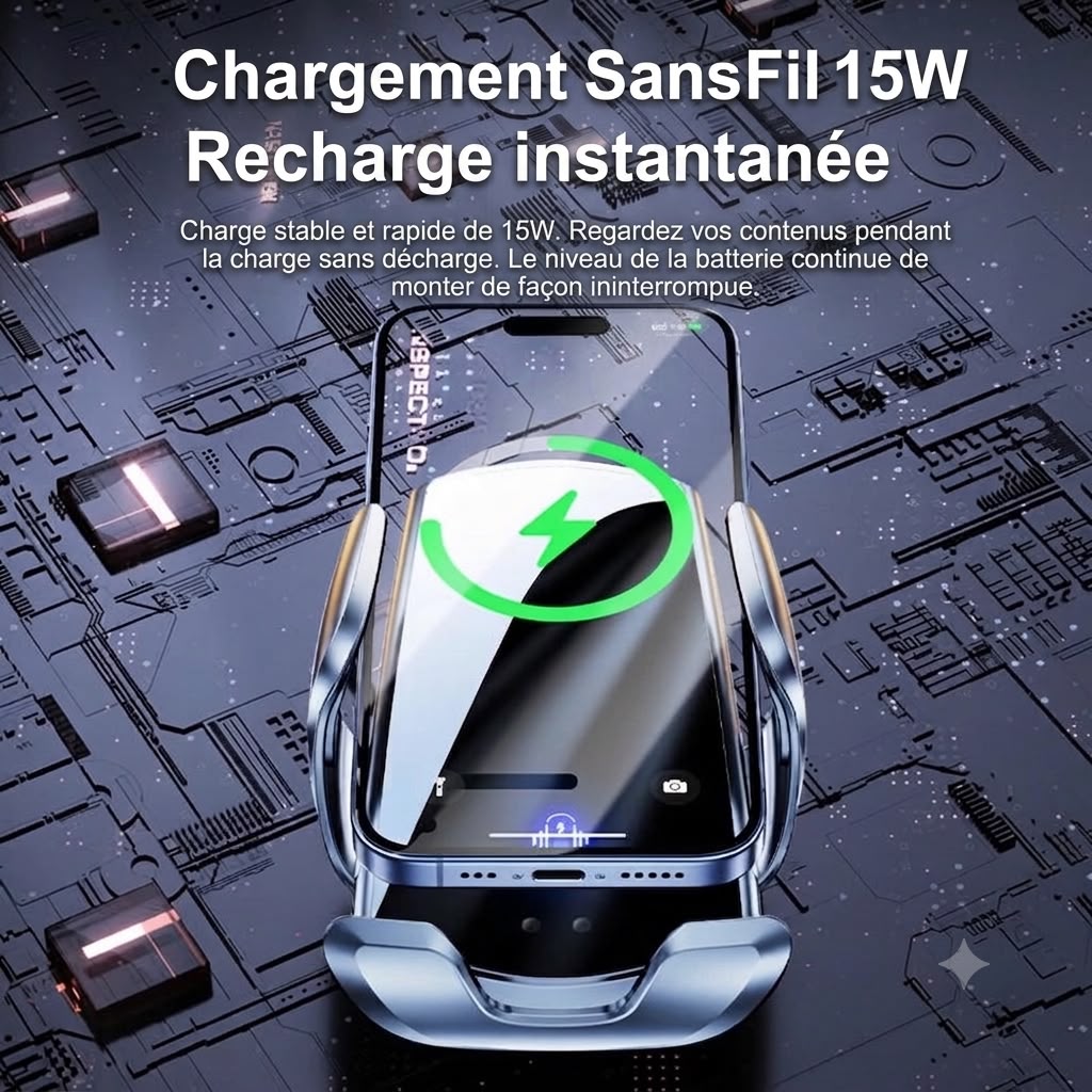 Chargeur de voiture sans fil magnétique 15 W avec support 360°