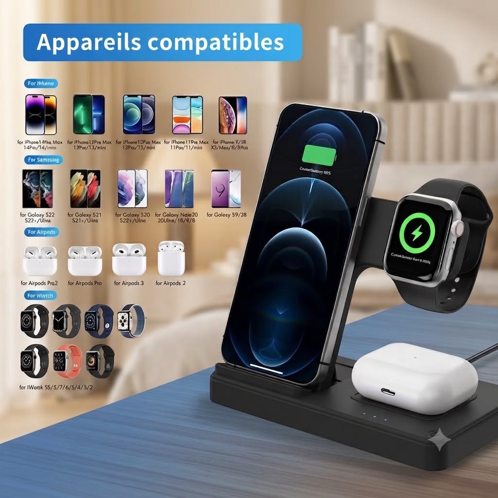 Station de charge sans fil 3-en-1 – iPhone, Apple Watch et AirPods
